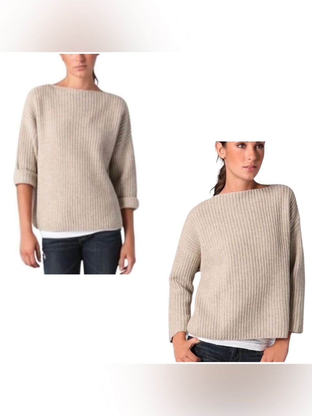 Vince Neutral Ribbed Boatneck Sweater